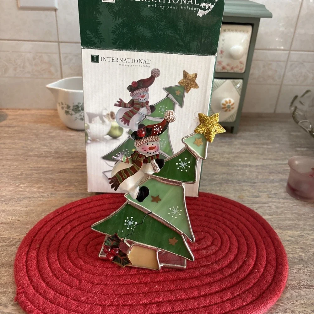 Stained Glass Christmas Tree With Candle Holder New In Box